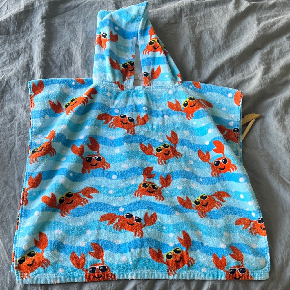 Kids Crab Hooded Towel Poncho 21x21 inches